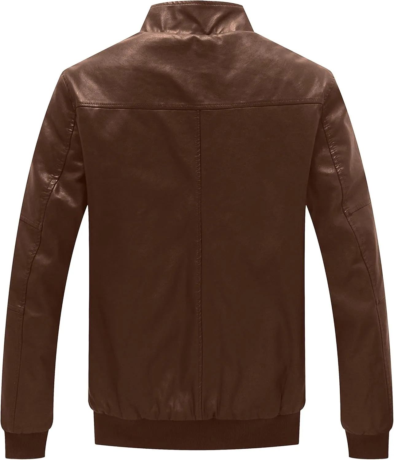 WenVen Men's Stand Collar Fleece Lined Bomber Faux Leather Jacket