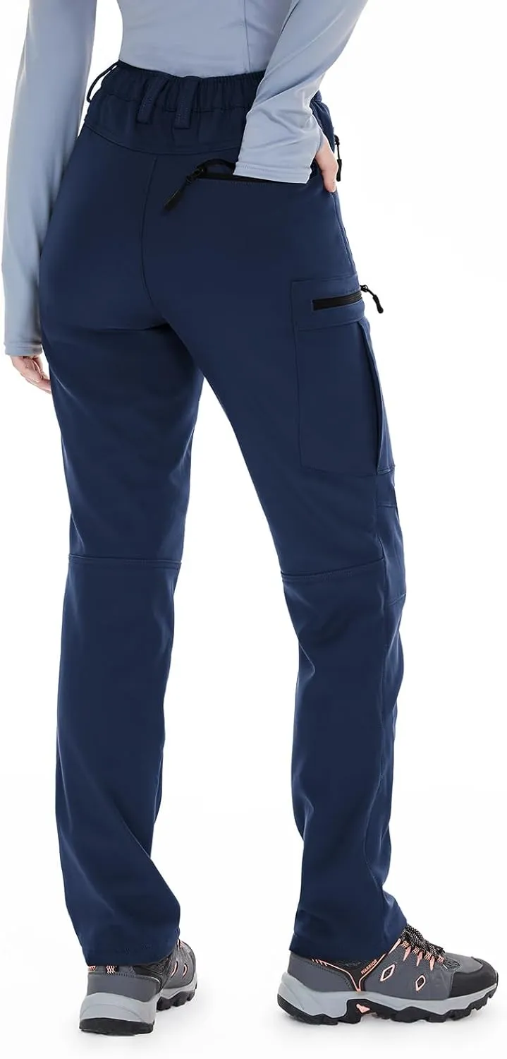 Wespornow Women's-Fleece-Lined-Hiking-Pants Snow-Ski-Pants Water-Resistance-Outdoor-Softshell-Insulated-Pants for Winter