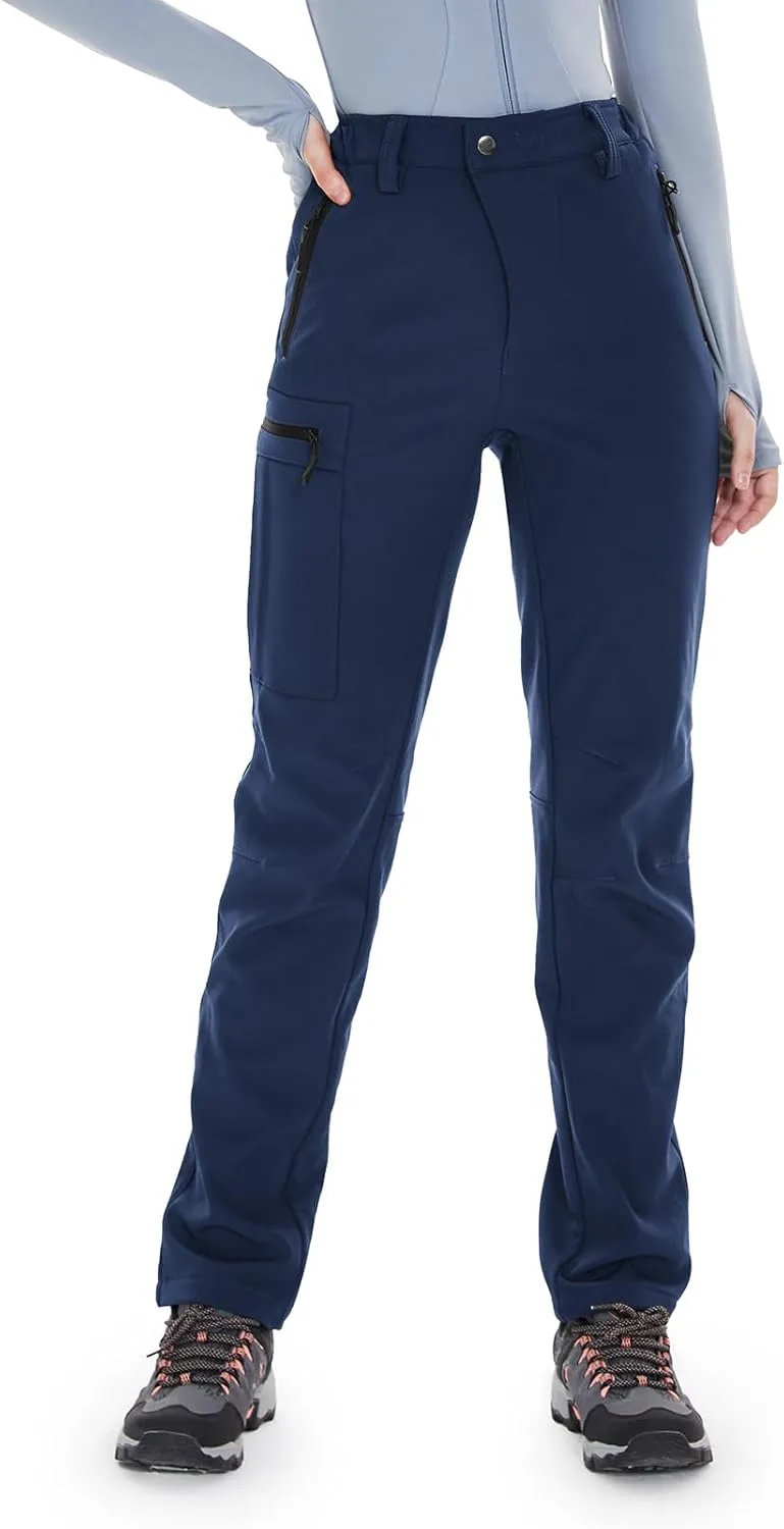 Wespornow Women's-Fleece-Lined-Hiking-Pants Snow-Ski-Pants Water-Resistance-Outdoor-Softshell-Insulated-Pants for Winter