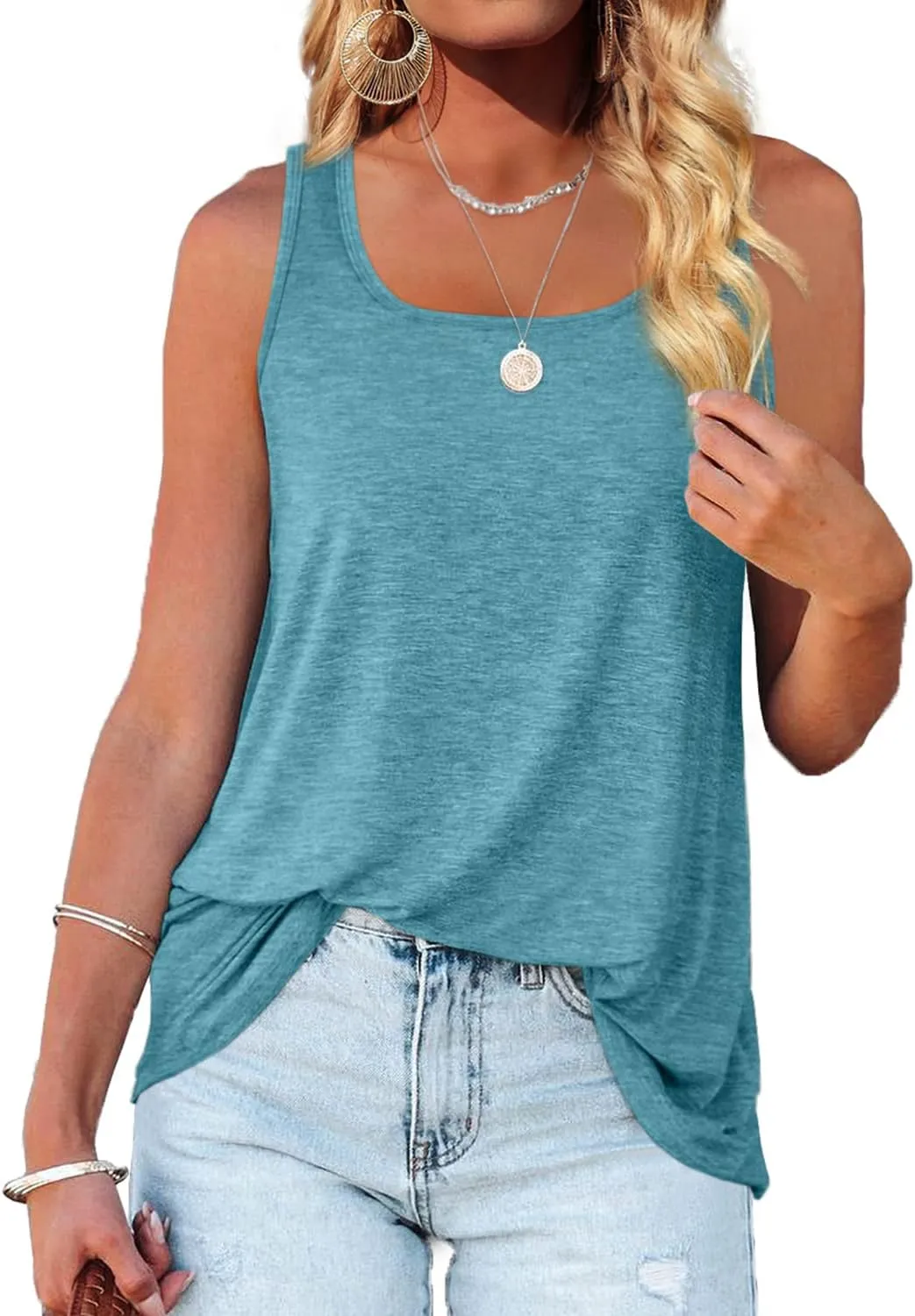 WIHOLL Womens Tank Tops U Neck Dolphin Hem Casual Flowy Summer Sleeveless Tunic Tshirts