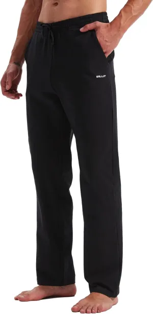 Willit Men's Cotton Yoga Sweatpants Athletic Pants Open Bottom Exercise Lounge Pants Loose Male Sweat Pants with Pockets