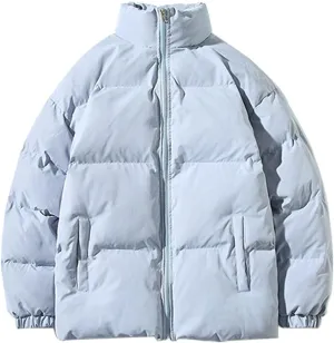 Winter Couple Coat Ladies Cotton Stand Collar Thickened Solid Color Padded Jacket with Zipper Closure Pockets Women