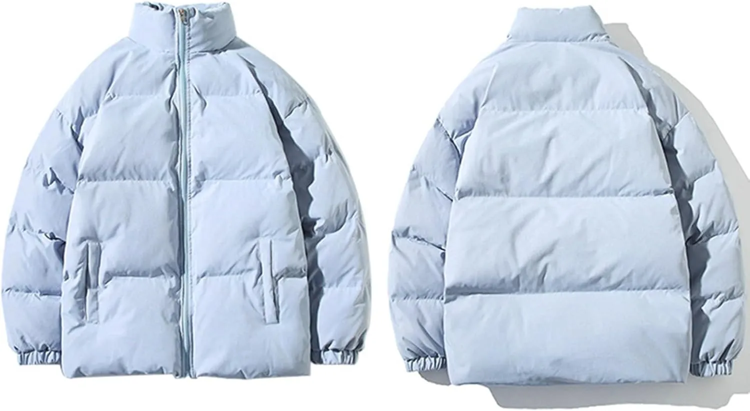 Winter Couple Coat Ladies Cotton Stand Collar Thickened Solid Color Padded Jacket with Zipper Closure Pockets Women