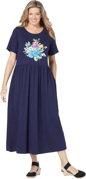 Woman Within Plus Size Short-Sleeve Scoopneck Empire Waist Dress