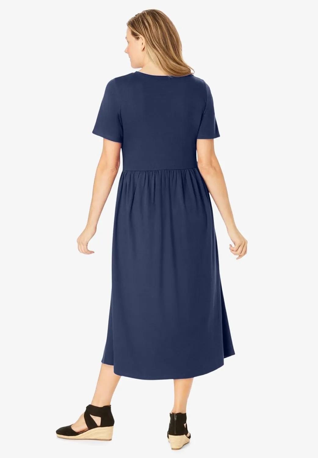 Woman Within Plus Size Short-Sleeve Scoopneck Empire Waist Dress