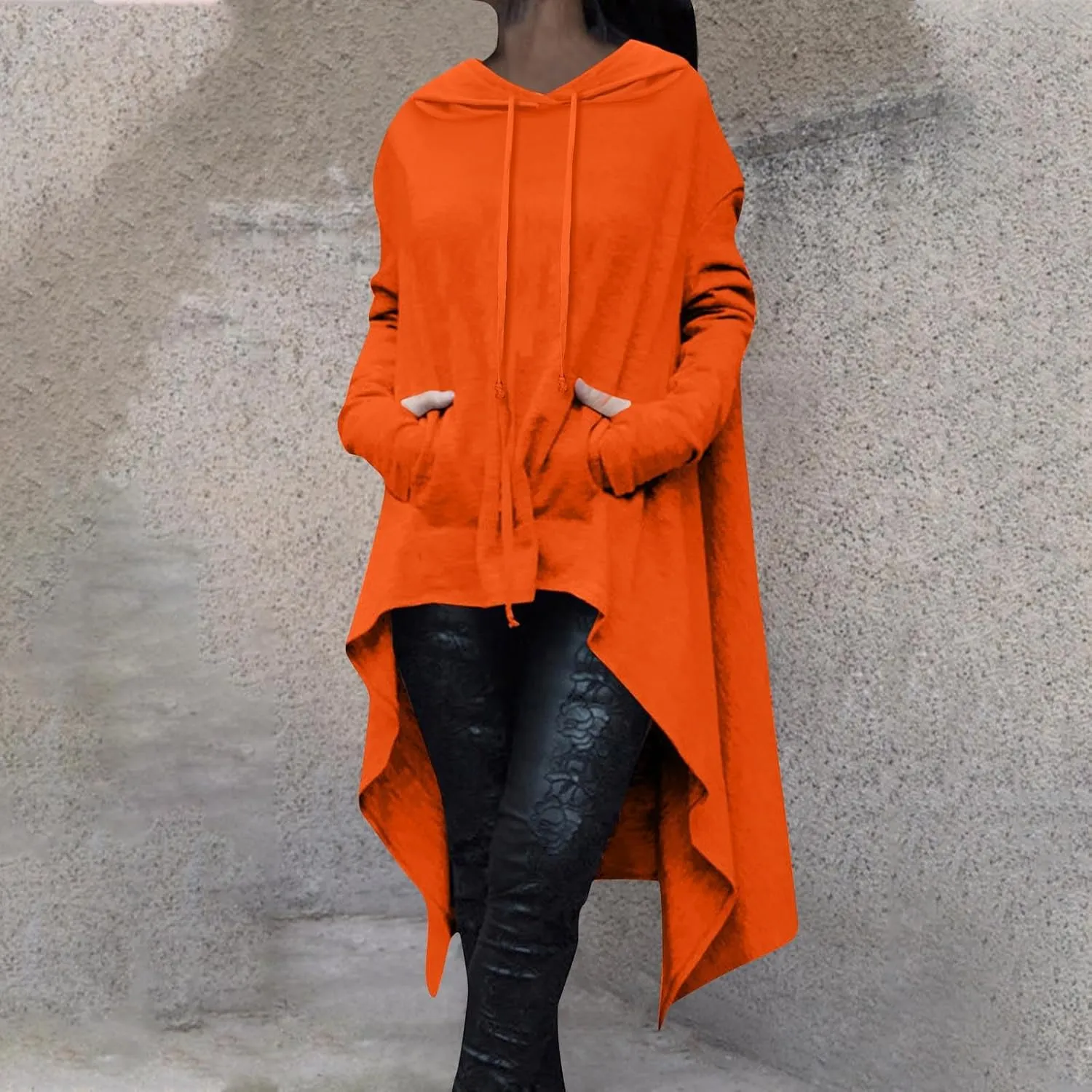 Women Fashion Hoodies Vintage Gothic Pullover Shirt Hi-Low Hem Oversized Long Asymmetric Sweatshirts Top with Pocket