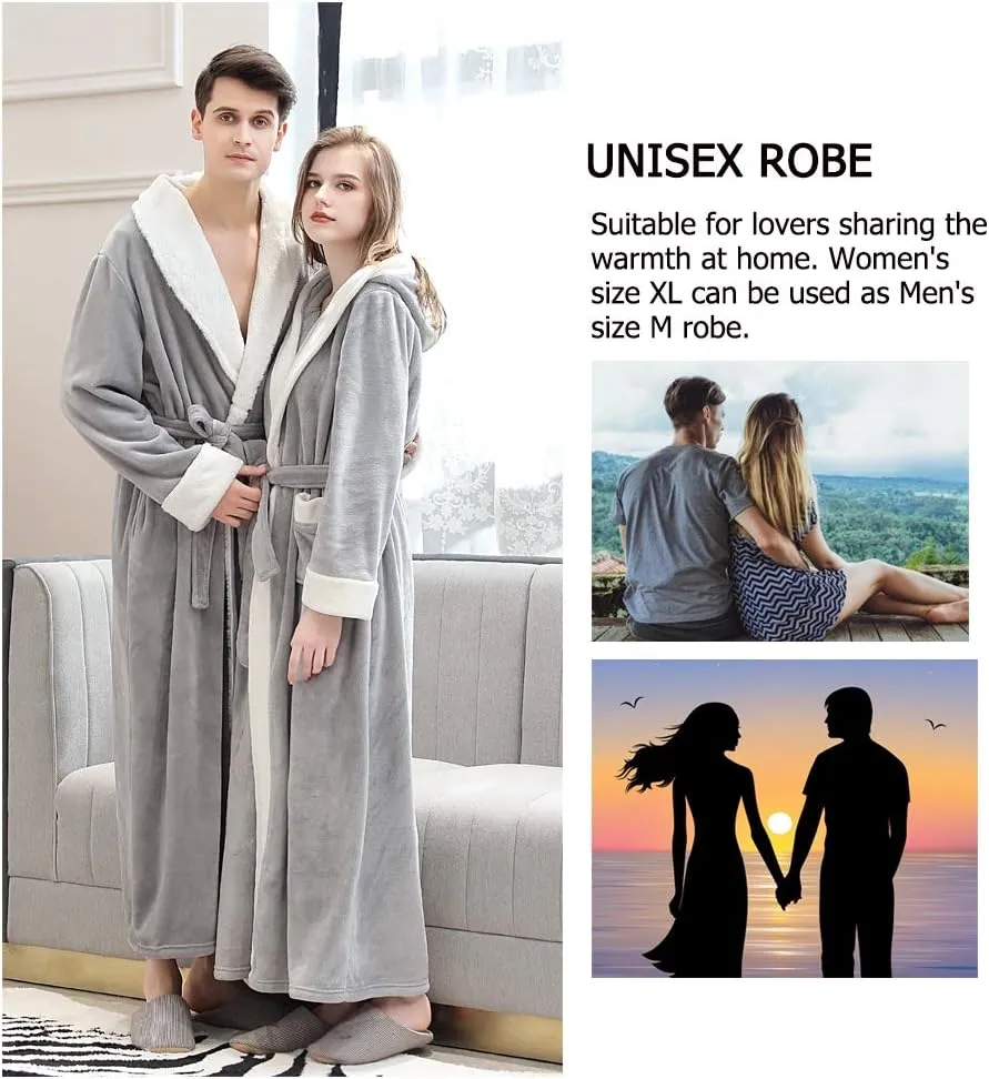 Women Long Fleece Robe Soft Fluffy Plush Bathrobe Nightgown Sleepwear Housecoats