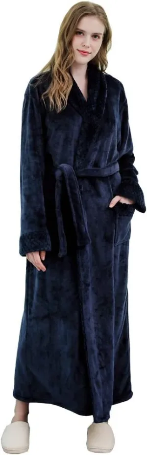 Women Long Fleece Robe Soft Fluffy Plush Bathrobe Nightgown Sleepwear Housecoats