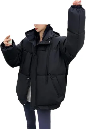 Women Overcoat Autumn Winter Thick Down Cotton Padded Cold Coat Female Hooded Loose Short Parkas Oversize Jacket