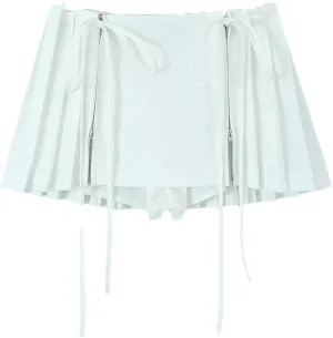 Women Pleated Skirts Womens Mini Shorts Drawstring Mini Skirt Lace Bow Zip Up Skirt