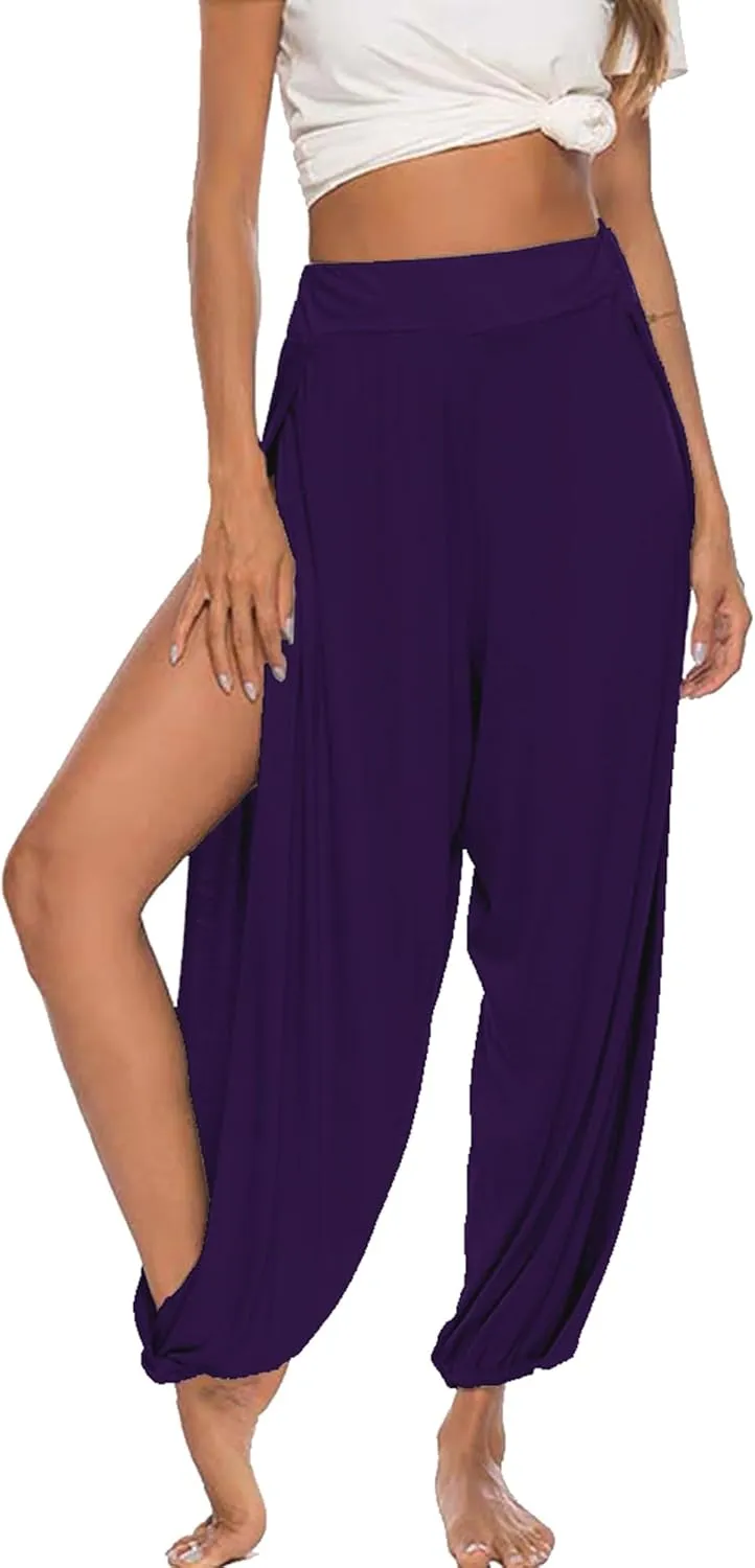 Women Summer Harem High Split Hem Leg Silt Pants Flowy Yoga Pant for Women Casual Beach Hippie Dance Pants