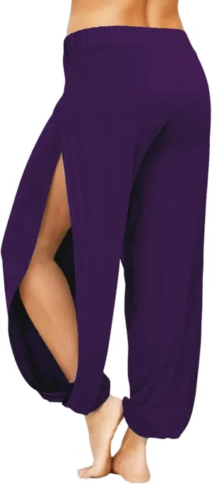 Women Summer Harem High Split Hem Leg Silt Pants Flowy Yoga Pant for Women Casual Beach Hippie Dance Pants