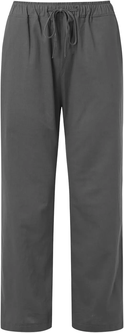 Women Summer High Waist Cotton Linen Palazzo Pants, Wide Leg Long Lounge Pant Trousers Comfy Straight Pants with Pockets