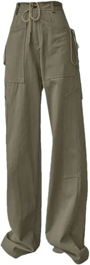 Women's Autumn Casual Drawstring Workwear High-Waist Trousers Wide-Leg Sweatpants