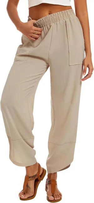 Womens Baggy Wide Leg Pants Casual Elastic Waisted Lounge Pants Palazzo Harem Pants Trousers with Pockets