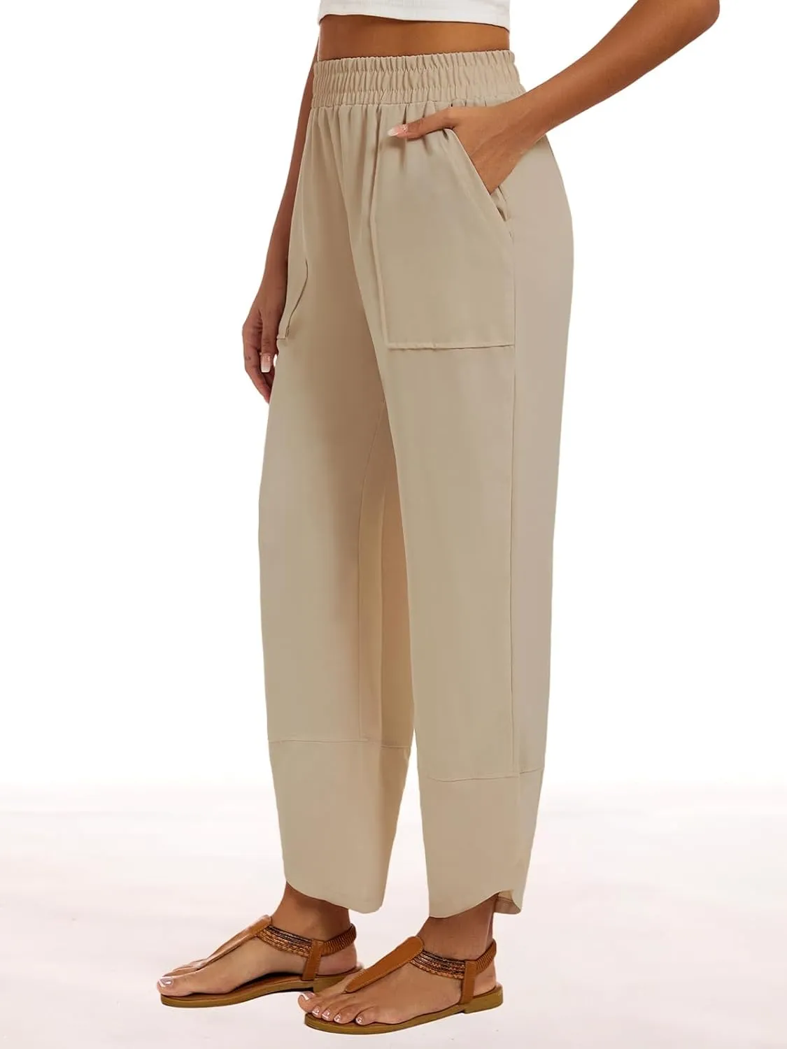Womens Baggy Wide Leg Pants Casual Elastic Waisted Lounge Pants Palazzo Harem Pants Trousers with Pockets