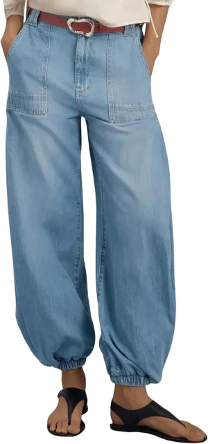 Women's Balloon Jogger Jeans High Waist Drawstring Elastic Waist Casual Loose Boyfriend Denim Pants