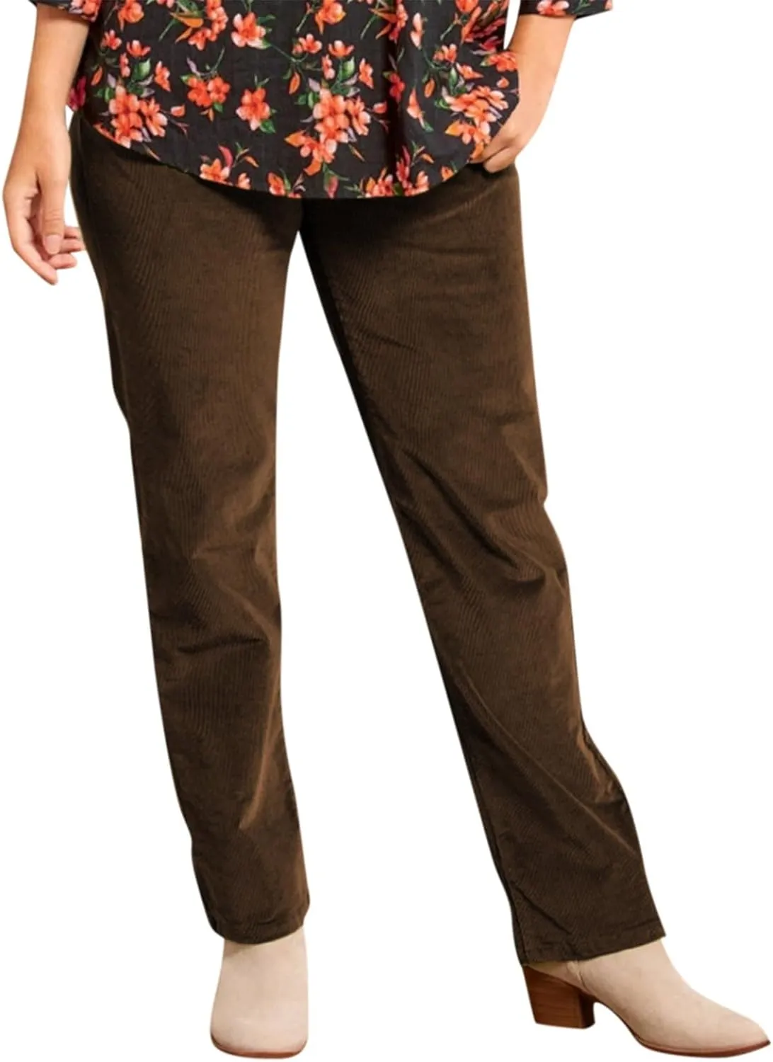 Women's Corduroy Pants Casual High Waist Straight Leg Pants Solid Color Comfy Baggy Pants Trousers with Pockets