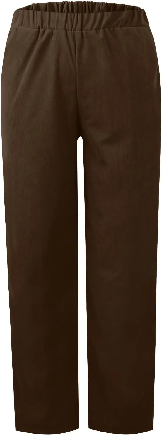 Women's Corduroy Pants Casual High Waist Straight Leg Pants Solid Color Comfy Baggy Pants Trousers with Pockets