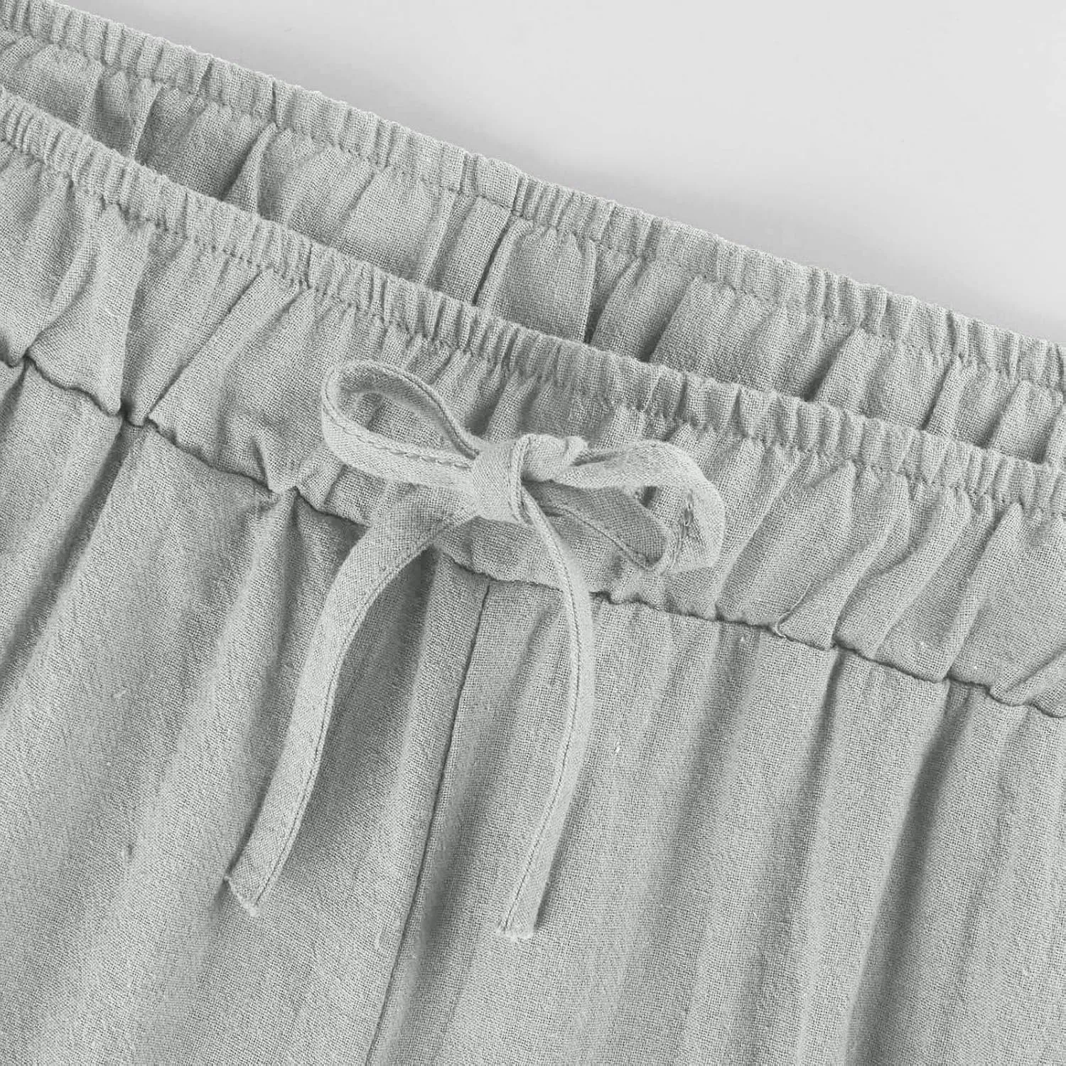 Women's Cotton Linen Pants Summer Wide Leg Casual Loose Drawstring High Waist Palazzo Pants Trousers with Pockets