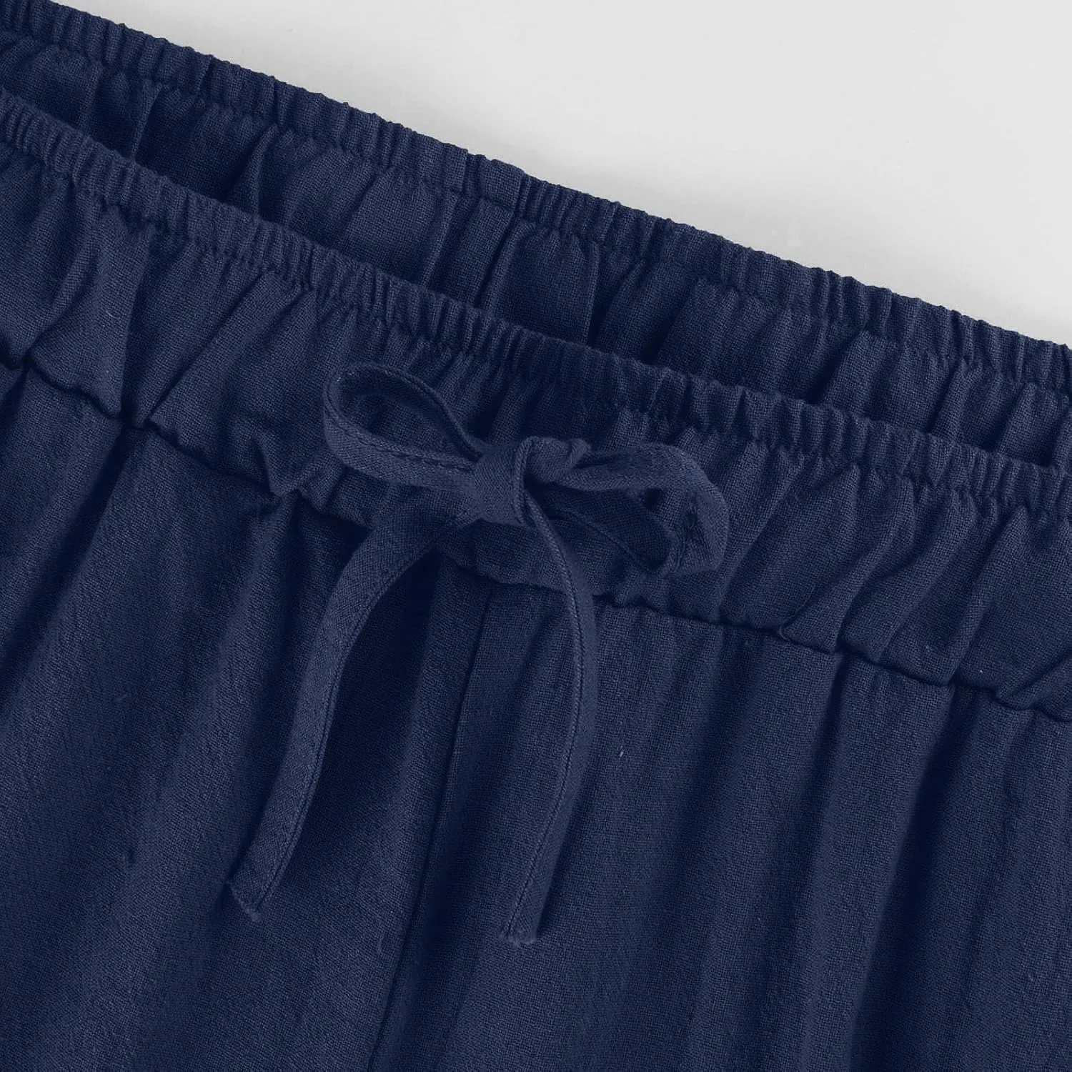 Women's Cotton Linen Pants Summer Wide Leg Casual Loose Drawstring High Waist Palazzo Pants Trousers with Pockets