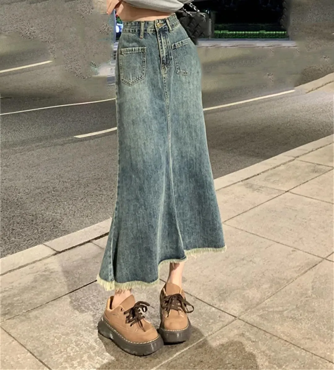 Women's Denim Skirt High Waisted Spring Summer A Line Skirt Long Women's Casual Denim Skirt