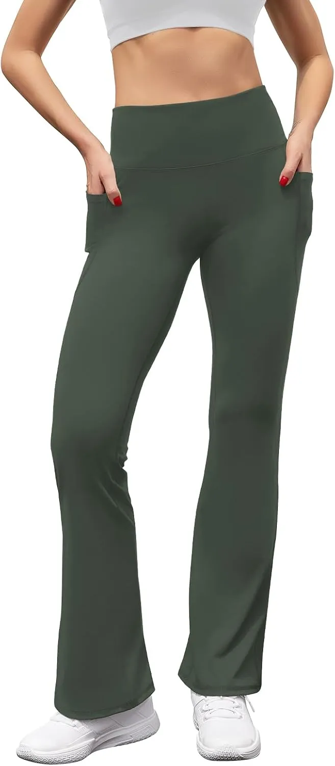 Women's Flare Yoga Pants with Pockets High Waist Casual Bell Bottom Bootcut Leggings