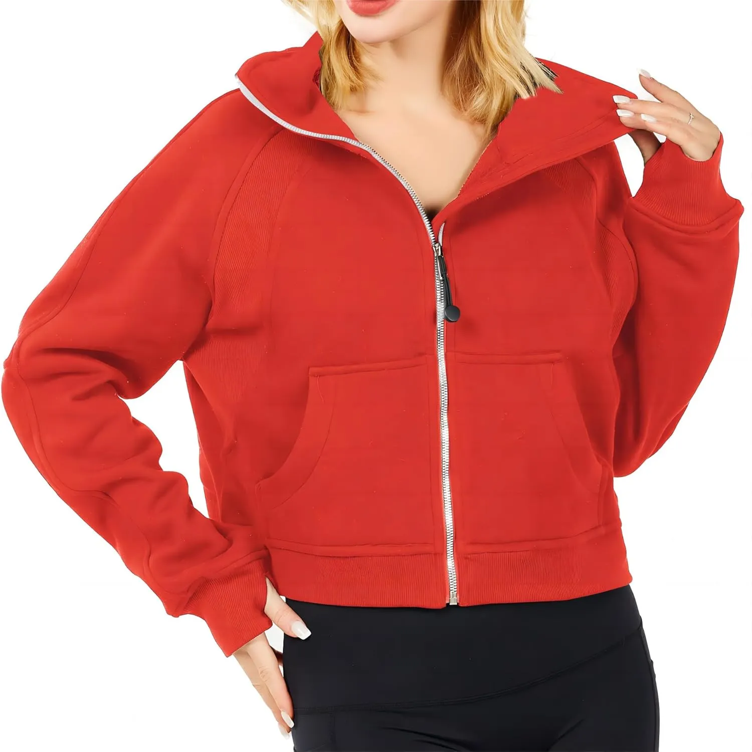 Womens Half Zip Sweatshirt Jacket Pullover Fleece Lined Hoodies Fall Outfits Clothes Crop Tops Sweater Thumb Hole