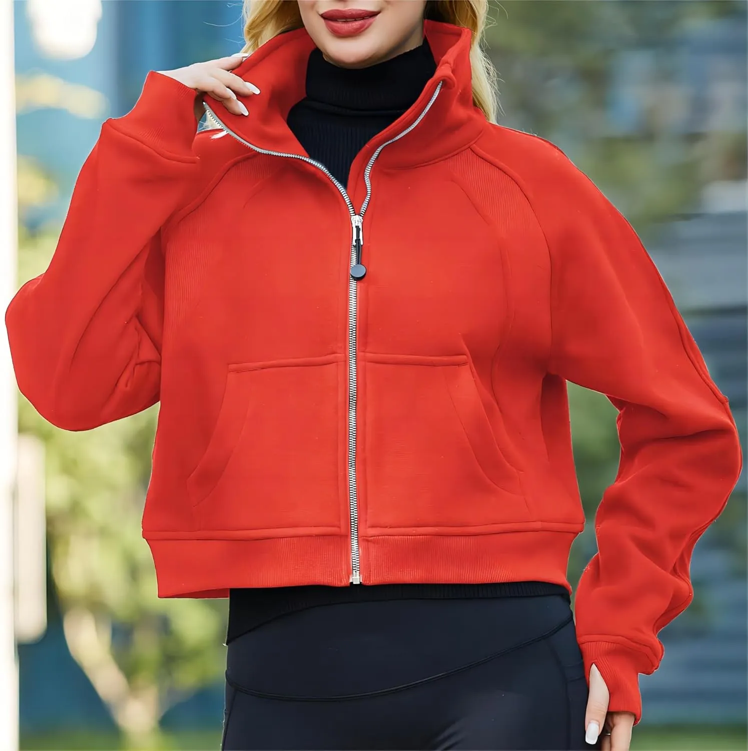 Womens Half Zip Sweatshirt Jacket Pullover Fleece Lined Hoodies Fall Outfits Clothes Crop Tops Sweater Thumb Hole