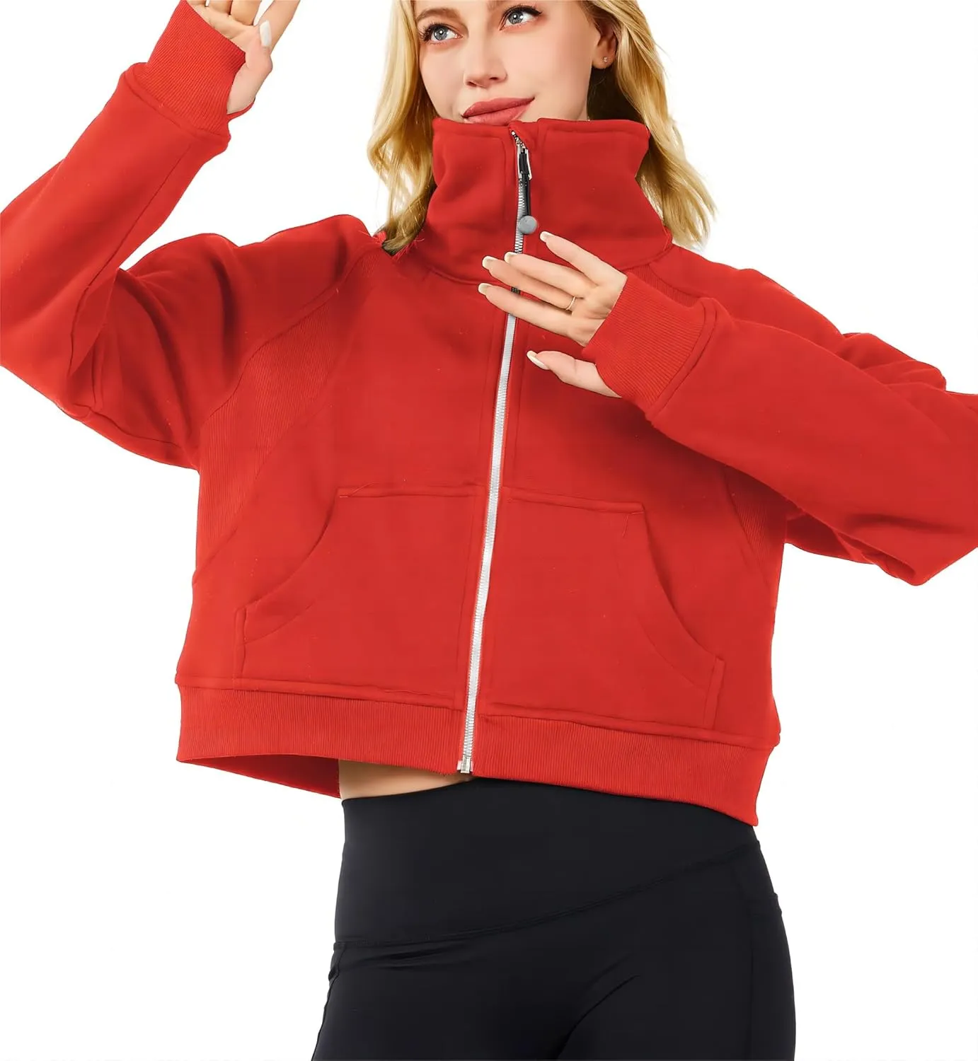 Womens Half Zip Sweatshirt Jacket Pullover Fleece Lined Hoodies Fall Outfits Clothes Crop Tops Sweater Thumb Hole