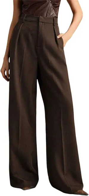 Women's High Waist Casual Wide Leg Palazzo Pants Business Work Trousers Long Straight Suit Pants Flowy Trousers with Pockets