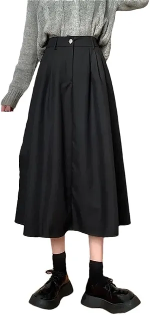 Women's High Waist Retro Pleated Skirt Casual Versatile Midi Skirt