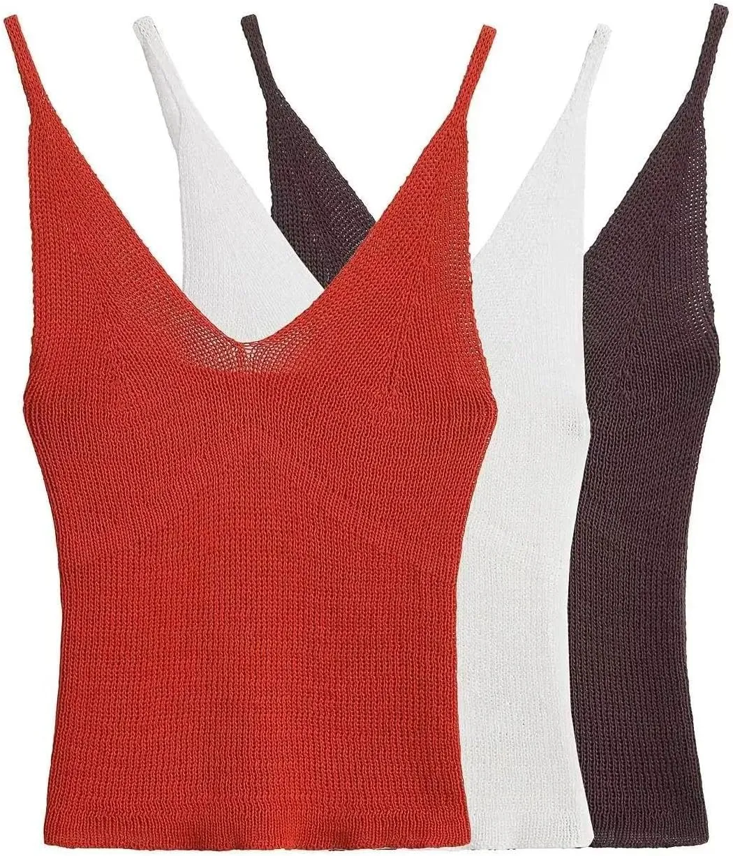 Women's Knitted V-Neck Hanging Tank Top High Street Spaghetti Strap Casual Camisole