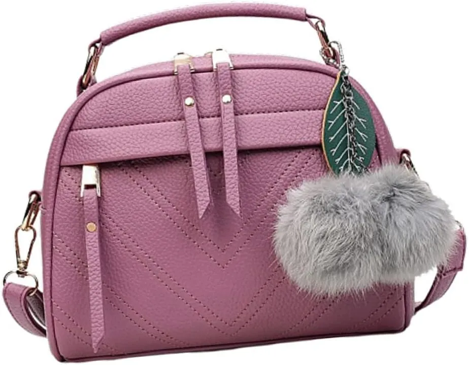 Women's Messenger Bag Pu Leather Satchel Handbag Tote Crossbody Bag Casual Purple Purse Fashion Plush Ball
