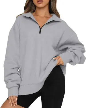 Women's Oversized Half Zip Fleece Sweatshirts Quarter Zip Pullover Top Fall 2024 Outfits Trendy Teens Preppy Clothes