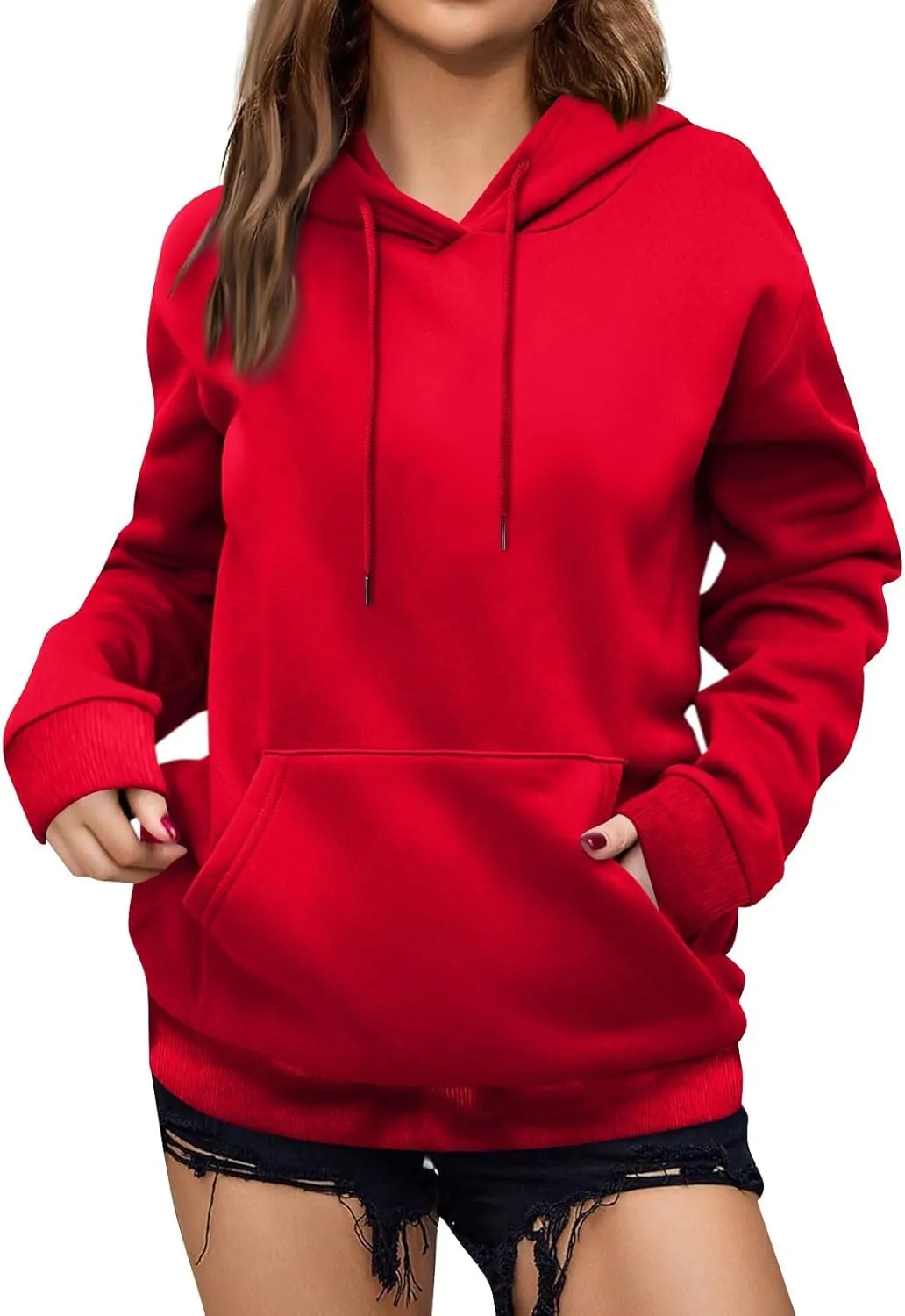 Women's Oversized Hoodies Lightweight Sweatshirts for Women 2024 Fall Solid Long Sleeve Pullover Tops with Pocket