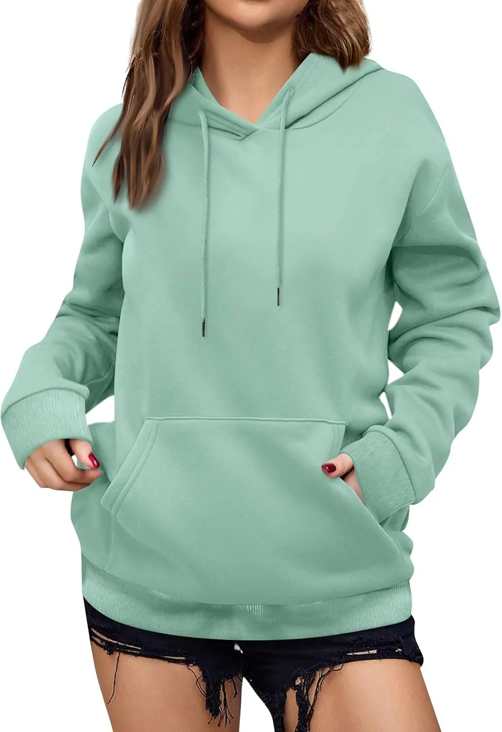 Women's Oversized Hoodies Lightweight Sweatshirts for Women 2024 Fall Solid Long Sleeve Pullover Tops with Pocket