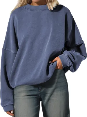 Womens Oversized Sweatshirt Crewneck Pullover Top Casual Drop Shoulder Crew Neck Plain Shirt 2025 Fall Clothes