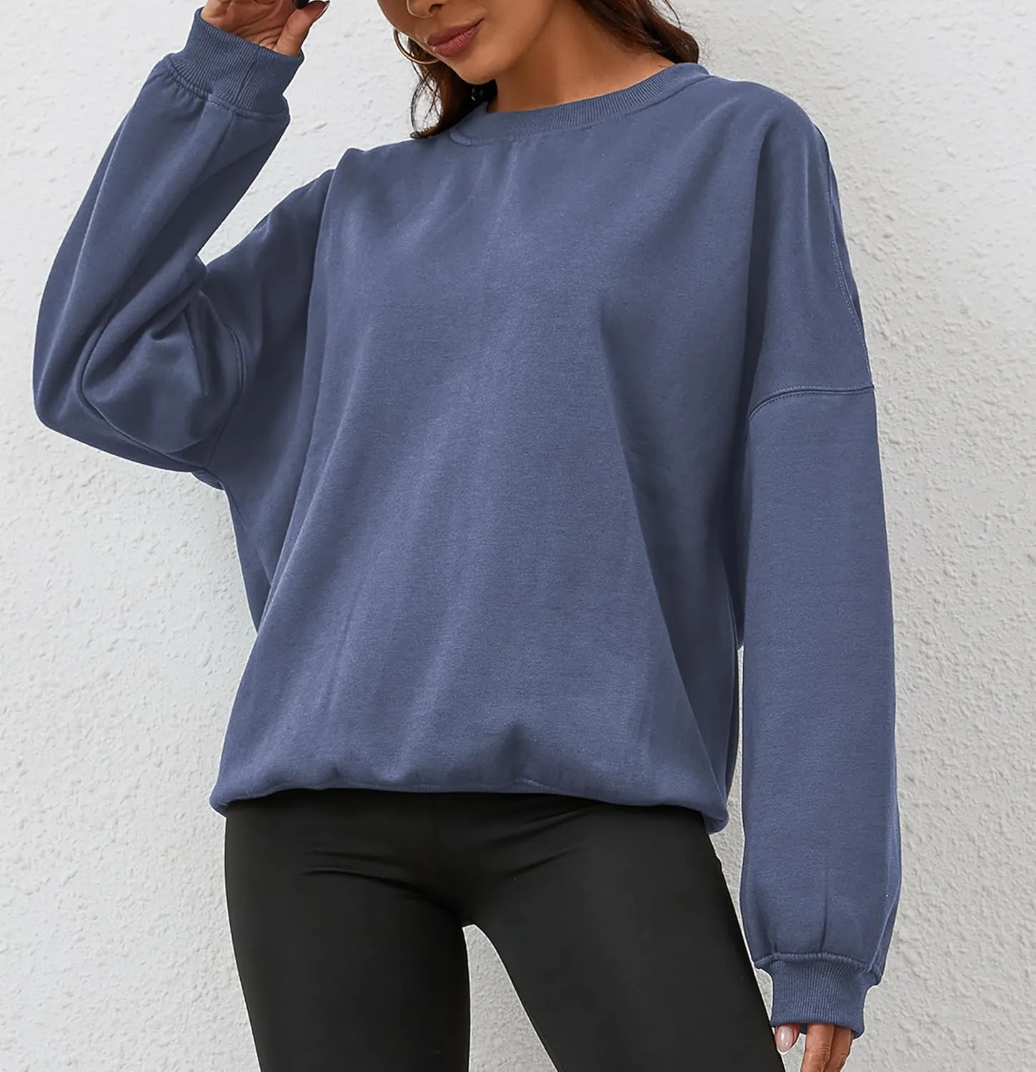 Womens Oversized Sweatshirt Crewneck Pullover Top Casual Drop Shoulder Crew Neck Plain Shirt 2025 Fall Clothes
