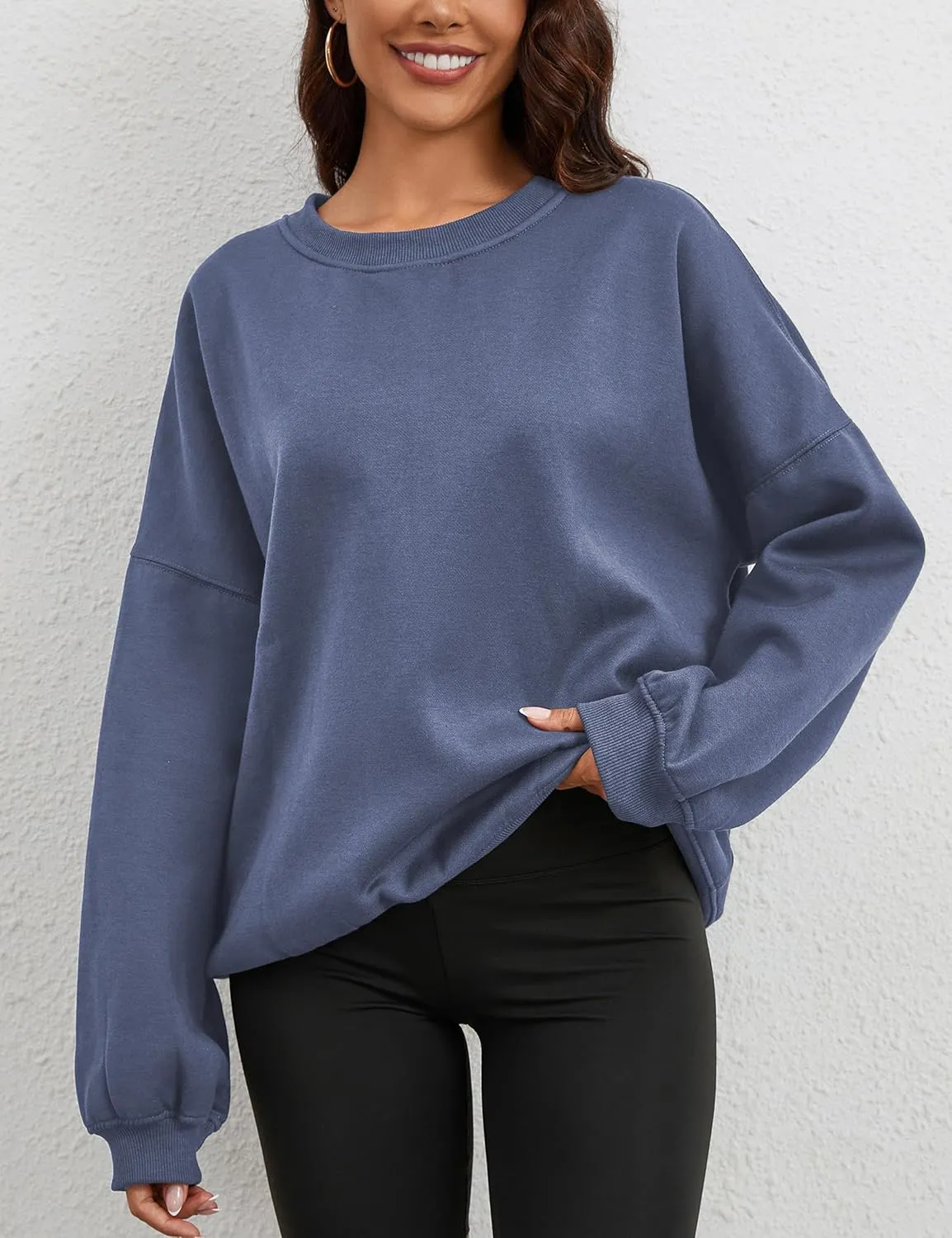 Womens Oversized Sweatshirt Crewneck Pullover Top Casual Drop Shoulder Crew Neck Plain Shirt 2025 Fall Clothes