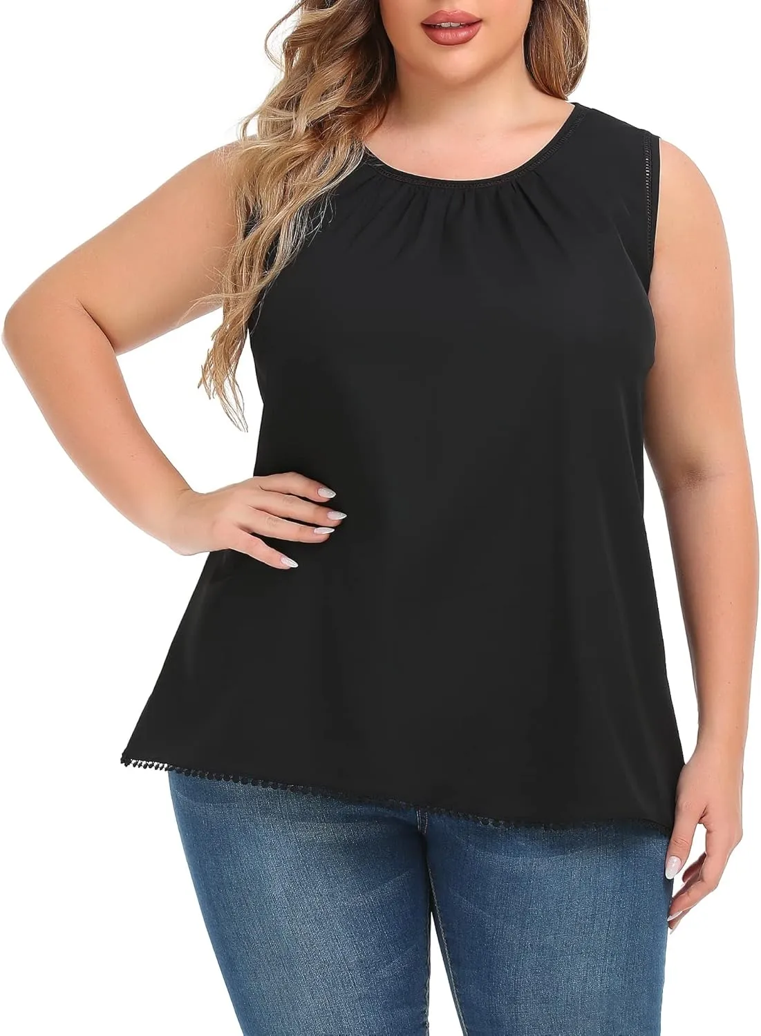 Women's Plus Size Lace Trim Sleeveless Cami Tank Tops Chiffon Dressy Camisole