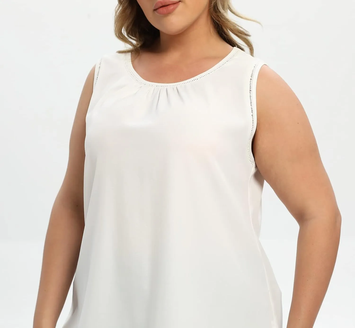 Women's Plus Size Lace Trim Sleeveless Cami Tank Tops Chiffon Dressy Camisole