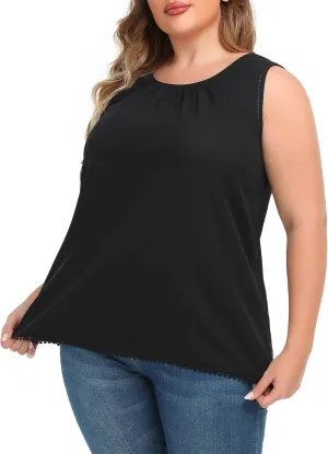 Women's Plus Size Lace Trim Sleeveless Cami Tank Tops Chiffon Dressy Camisole