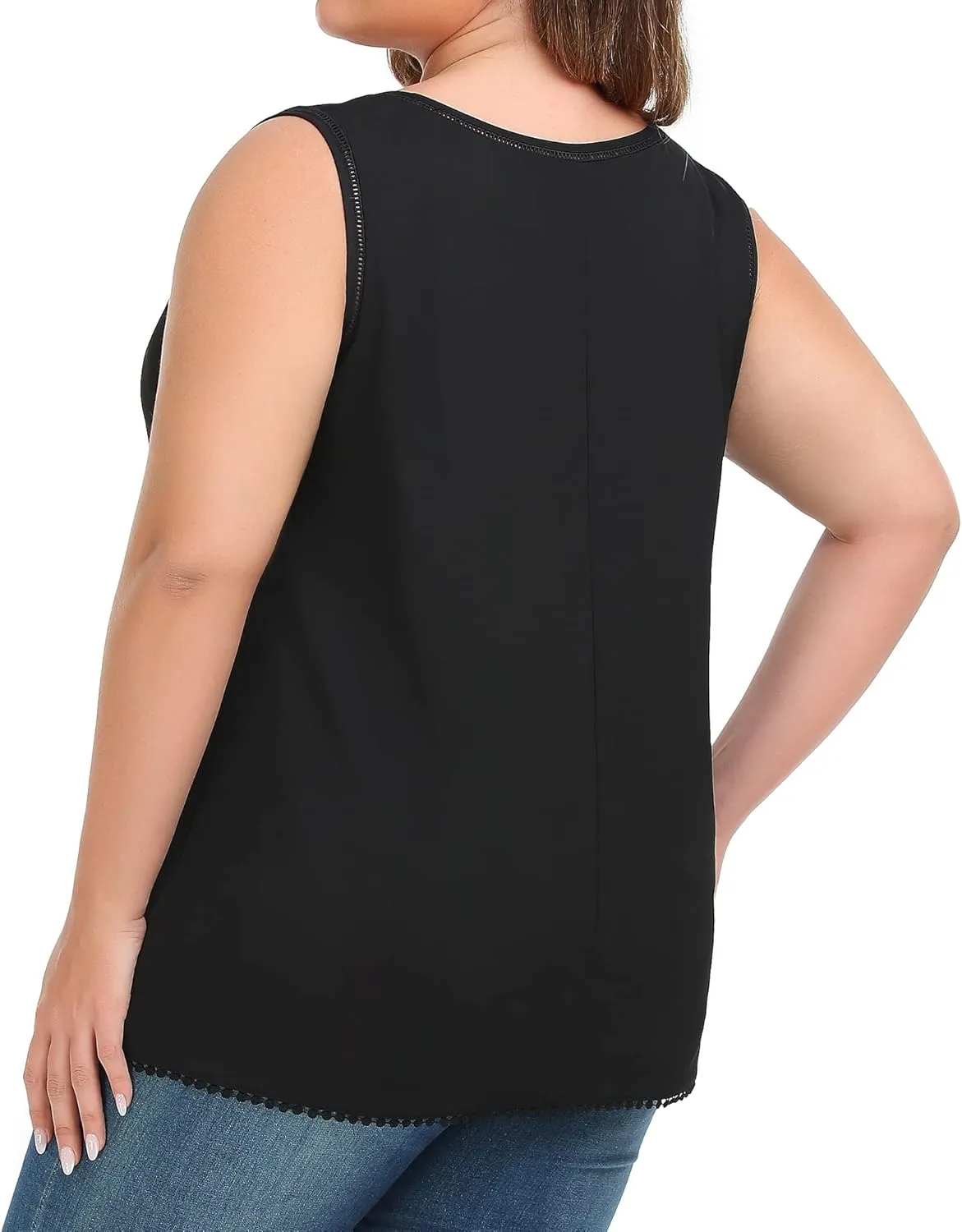 Women's Plus Size Lace Trim Sleeveless Cami Tank Tops Chiffon Dressy Camisole