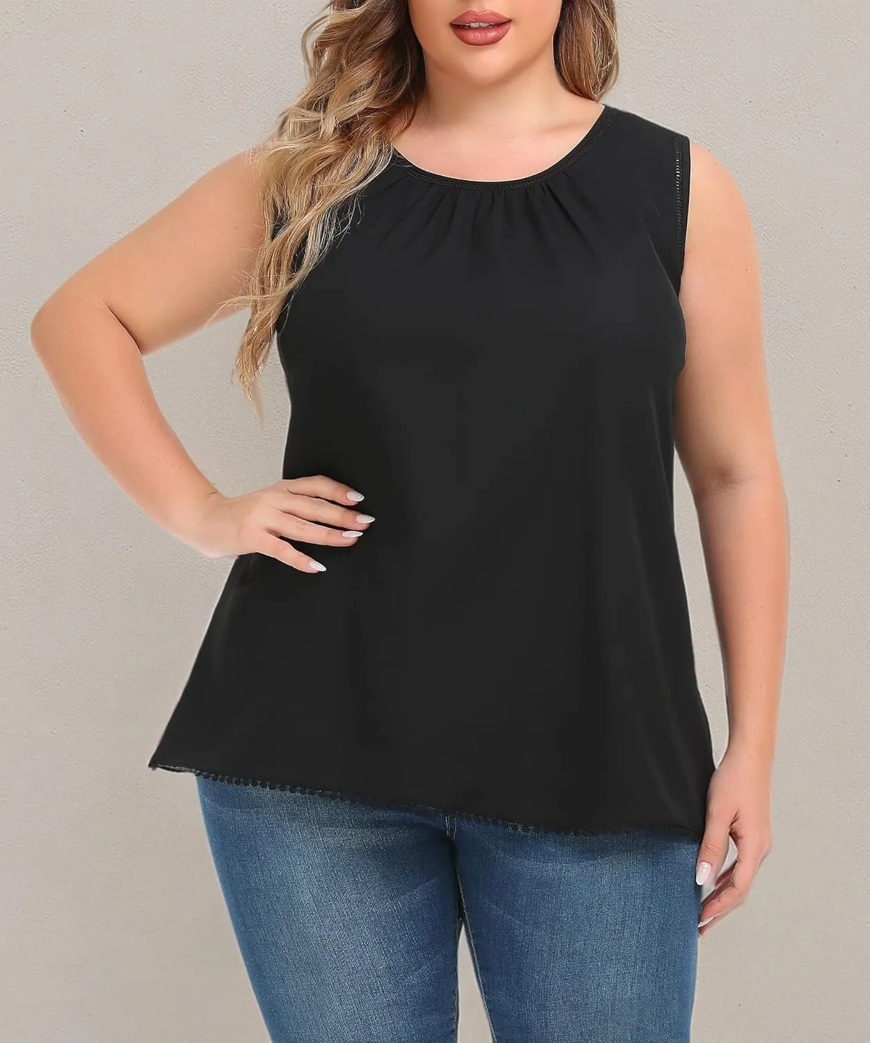 Women's Plus Size Lace Trim Sleeveless Cami Tank Tops Chiffon Dressy Camisole