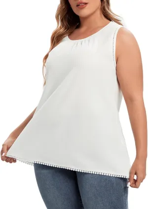 Women's Plus Size Lace Trim Sleeveless Cami Tank Tops Chiffon Dressy Camisole