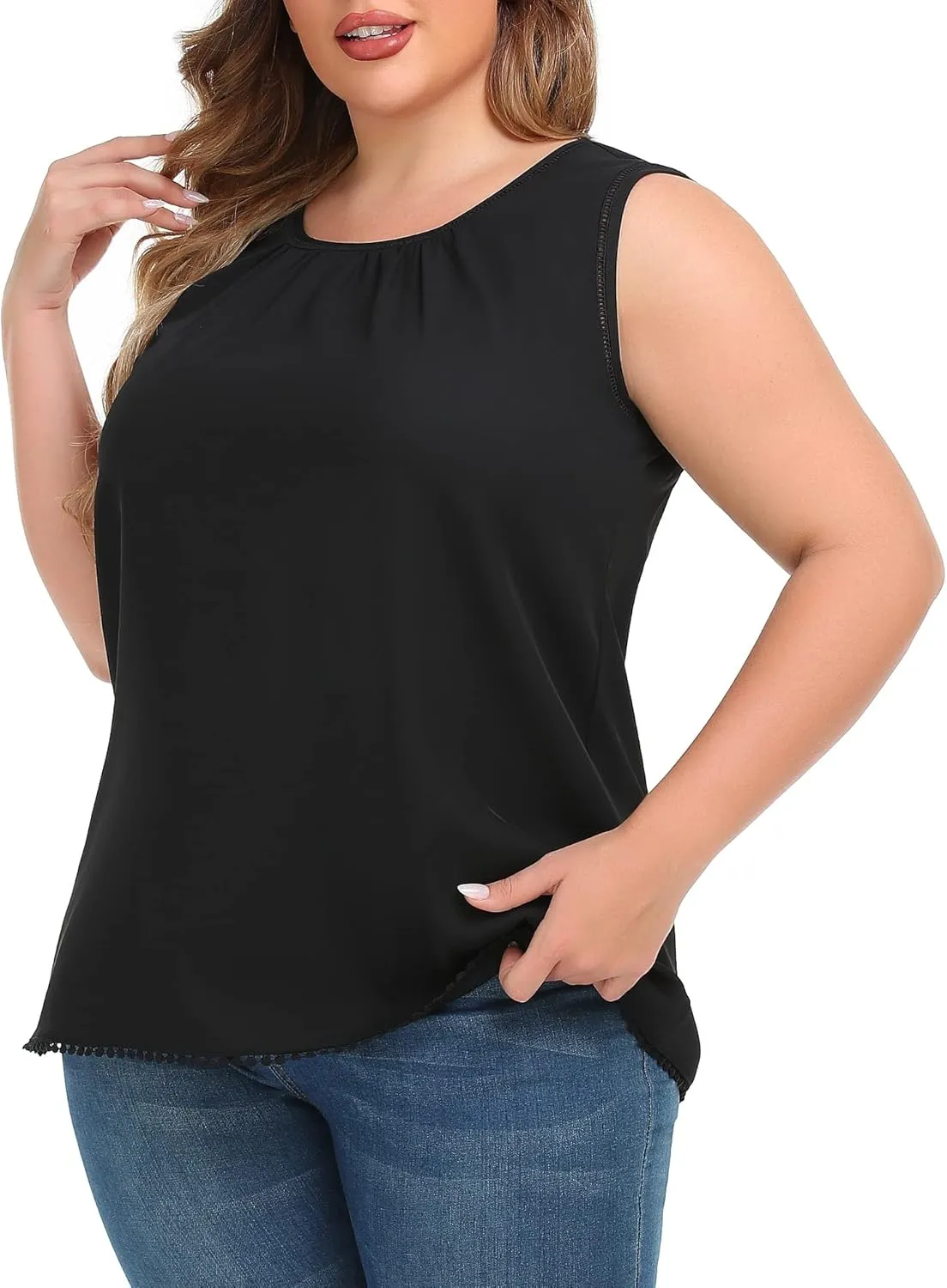 Women's Plus Size Lace Trim Sleeveless Cami Tank Tops Chiffon Dressy Camisole