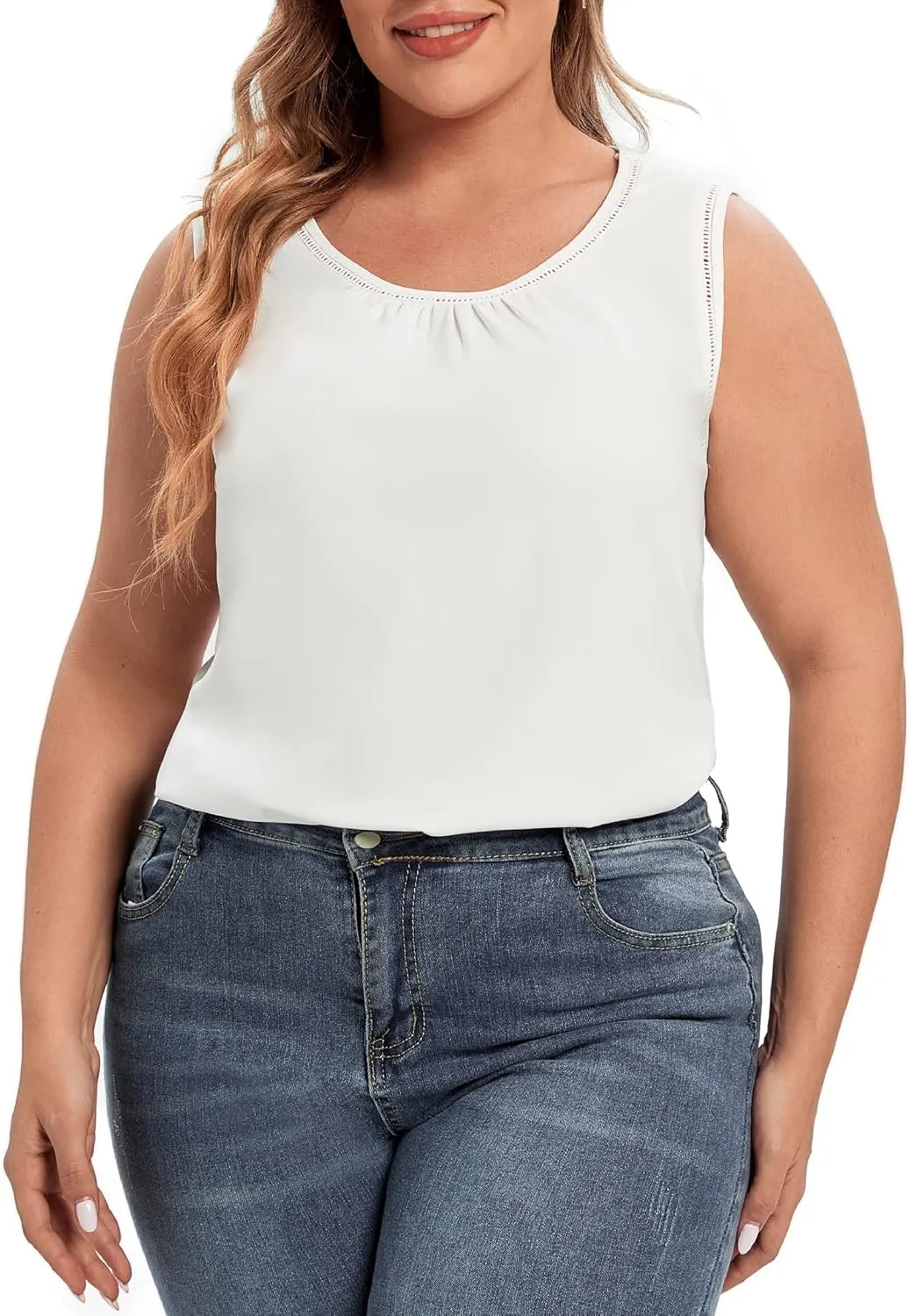 Women's Plus Size Lace Trim Sleeveless Cami Tank Tops Chiffon Dressy Camisole