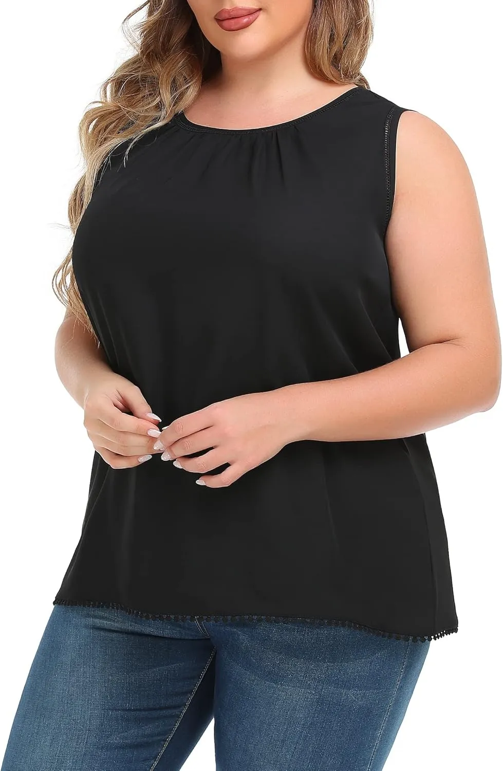 Women's Plus Size Lace Trim Sleeveless Cami Tank Tops Chiffon Dressy Camisole