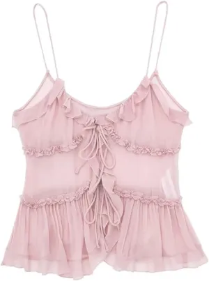 Women's Ruffle Front Tie Semi-Sheer Tank Top with Women's Camisole